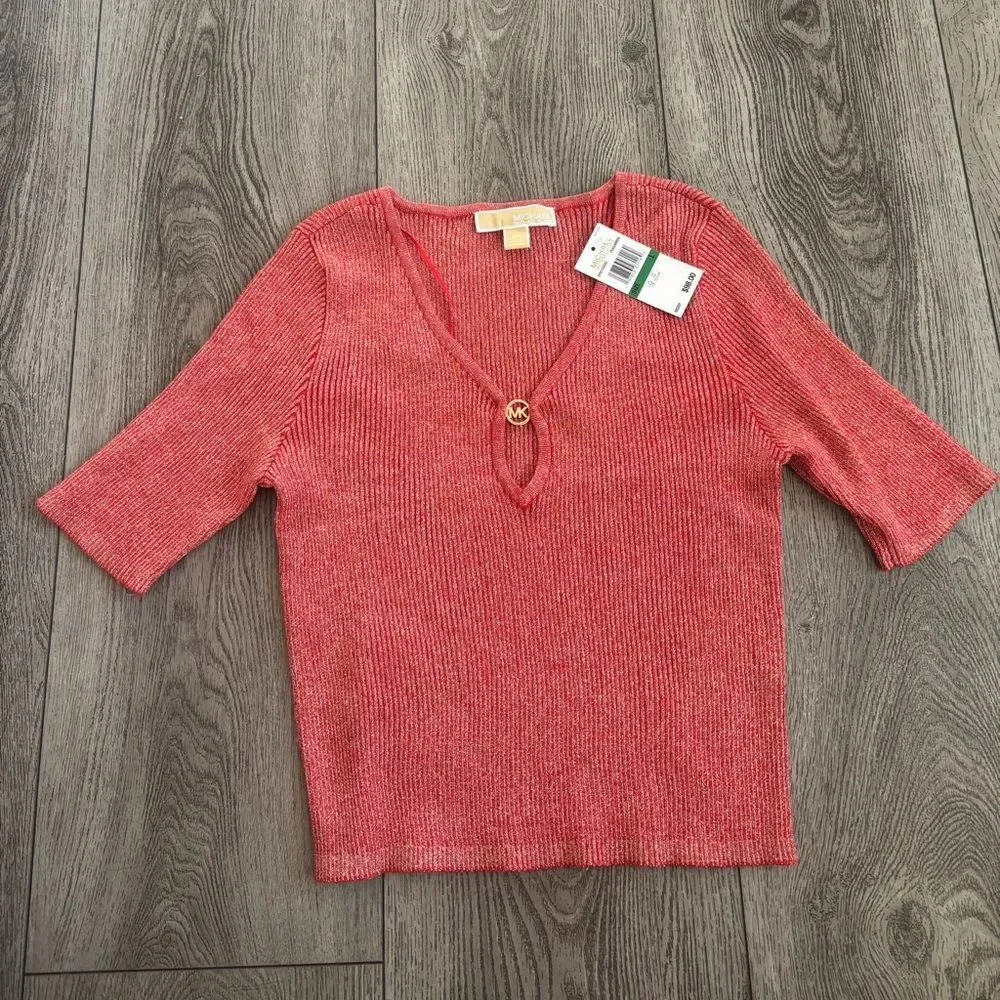 Michael Kors Red Metallic Knit Top - Picture 1 of 4